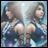 A 48x48 pixel animated contact sheet showing two side-by-side frames of a female anime character in blue swimwear against a light background, with "Anime IM" and "COM" text on the right panel.