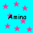 Cyan background with scattered pink stars and repeated black text 'Amino' in pixelated font.