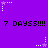 Purple background with repeated '7 DAYSS!!!!' text and white/purple star-shaped pixel art elements in a pattern