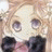 Pixelated anime-style character with blonde hair and purple eyes, wearing a black outfit with a pink collar, next to black background with white text.