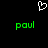 A static image with a black background features two green 'paul' texts and one white pixelated heart symbol above them.