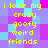 Pixelated text reads 'i love my crazy goofy weird friends' in yellow on a purple and blue checkered background with no visible motion.