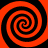 Four identical spirals arranged in a , each with alternating red and black bands forming a continuous swirl pattern against a solid red background