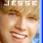 A 4-frame contact sheet of a pixelated animated buddy icon featuring the name "JESSE" in white block letters and blue heart symbols, with repeated images of a smiling person's face across all frames.