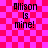 Pixelated text 'Allison is mine!' on a pink and red checkered background with visible animation changes in the right