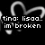 Black background with white neon heart outlines and pixelated text messages from 'tina' and 'lisa' in a chat conversation.