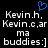 Blue pixelated heart symbol above white text on black background with repeated 'Kevin.h, Kevin.c.ar ma buddies:]' lines.