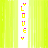 A vertical white strip with 'LOVE' text in pink and yellow pixels, set against a bright green striped background.
