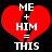 Red broken heart with white text 'ME + HIM = THIS' on black background, two identical frames side-by-side.