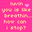 Pixelated text on bright pink background with animated heart and sparkle effects above 'luvin' in yellow letters.