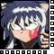 Pixelated anime character with dark blue hair, white streaks, and cat ears; pink cheeks, closed eyes, and a hand near the mouth.