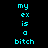 Pixelated cyan text 'my ex is a bitch' on black background with purple radial gradient overlays in different positions.