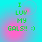 Green pixelated text on cyan background with pink gradient, reading "I LUV MY GALS!! :)" in four identical