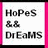 Pixelated text on white background with pink vertical borders, displaying 'HoPeS && DrEaMS' and 'WIShEs SmiLeS LaUgHS' in mixed-case letters.