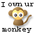 Pixelated cartoon monkey icon with text "I own ur monkey" above and below the character, rendered in brown/yellow tones on white background.