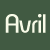 A pixelated image with a dark green background on the left displaying white text 'Avril' and a blurred figure raising arms on the right.