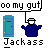 Pixelated character in blue outfit and yellow hat stands next to teal door with black handle, displaying multiple expressions and text overlays.