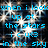 Pixelated blue text reads "when i look up at the stars i cux3 in the sky" over a starry background with bright white and light gray pixel clusters.