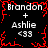 Black background with red pixelated border, four identical text blocks arranged in a , each containing 'Brandon + Ashlie <33' in white pixelated font
