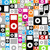 Pixelated grid of small square icons with varied colors and symbols including red, pink, blue, green, orange, black, and white elements.