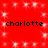 Red background with white sparkles and four instances of the word 'charlotte' in black pixelated text arranged in two