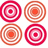 eight circular pixelated icons with alternating red and orange concentric rings, some displaying the text "im dizzy" in black