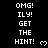 Black background with white pixelated text repeating 'OMG! ILY! GET THE HINT!' and small heart symbols in a pattern
