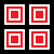 Four square icons arranged in a 2x2 grid, each featuring nested red and white squares on black background.