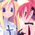 Pixelated anime-style buddy icon featuring two female characters with distinct hair colors and expressions against a white background.