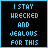 A 3x3 contact sheet of animated frames showing a pixelated text animation with the phrase "I STAY WRECKED AND JEALOUS FOR THIS" in cyan and white on black background, with subtle frame-to-frame variations including partial character changes and small dots.