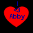Red heart-shaped icon with blue text '<3 Abby' and a vertical line above the heart on black background.