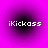 Four identical square display a central black circle with purple radial gradient background and white text reading iKickass
