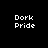 Pixelated 'Dork Pride' text with red star changes across frames on black background, gray rectangle in bottom-right corner.