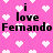 Pixelated pink background with white heart shapes and repeated black text reading "i love Fernando" in a pattern