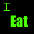 Green pixelated text reads 'I Eat emo kids for breakfast' around a small gray-shirted figure on black background.