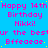 Static image with bright blue background displaying repeated pink text 'Happy 14th Birthday Nikki!' and 'ur the best/Beep' in pixelated font, scattered yellow dots.