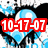 Pixelated blue and white heart shapes with red text overlays reading 'Hes more than perfect' and '10-17-07', plus a red '<3' symbol on one heart.