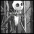 Pixelated grayscale image of a skeletal figure holding a scythe against a dark, abstract background with vertical lines.