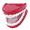 Red and white pixelated mouth with visible teeth, tongue, and gums in four sequential states showing jaw movement.