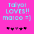 Pixelated text on bright pink background with heart symbols; two identical frames show text 'Talyor LOVES!! marco =]' and five heart symbols with one purple heart.