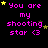 Pixelated text reads "You are my shooting star <3" in pink with yellow stars on black background, animated by shifting star positions.