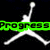 Pixelated icon shows white silhouette of figure with raised arm and spread legs against black background, overlaid by bright green horizontal bar with black text reading "PROGRESS".