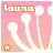 Pixelated static icon with pink and white gradient background, featuring stylized text 'Lauria' at top and a white star symbol at bottom left.