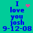 A turquoise background displays blue text reading "I love you josh 9-12-08" with a pink heart and pink sparkles as animation elements.