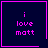 Four identical dark blue square with pink borders display "i love matt" text, each has a distinct pink symbol in the bottom-right corner