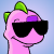 A 5x5 contact sheet of a pink cartoon dinosaur character wearing black sunglasses with white reflections, arranged in chronological animation frames showing subtle changes to the reflection on the lenses.