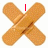 Four bandage X-shaped icons arranged in a , with red text overlays on the top-left and bottom-left icons