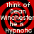 Four identical display red and black spiral backgrounds with white text reading "Think of Dean Winchester he is Hypnotic" in a pixelated font