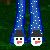 A 3x3 contact sheet of a Christmas-themed animated buddy icon featuring a female character in blue polka-dot pajamas with snowman accents, showing various poses and text frames.