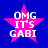 Four identical pink star-shaped icons with white text "OMG IT'S GABI" on a solid blue background, arranged in a